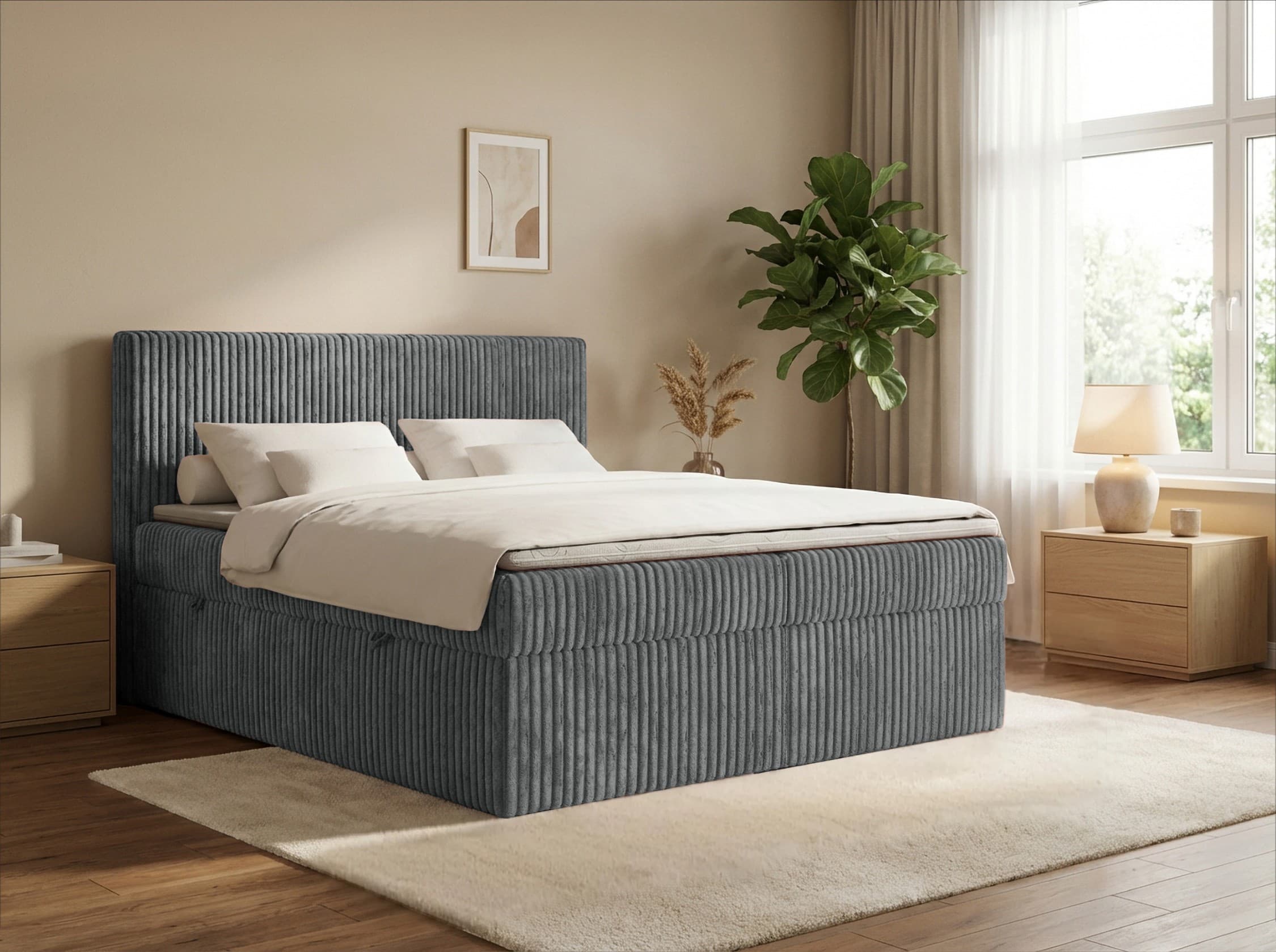 Łóżko kontynentalne box Marbella Poso gruby sztruks 180x200 boxspring 7