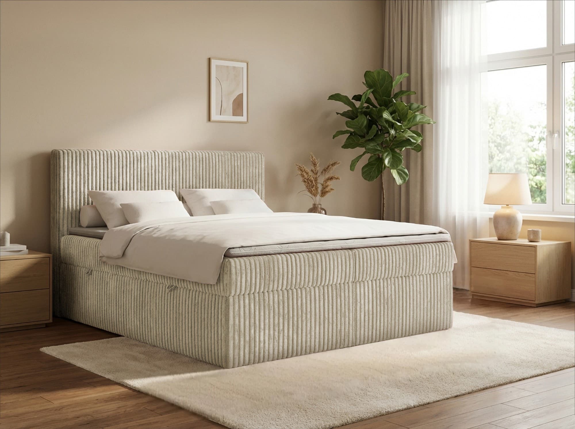Łóżko kontynentalne box Marbella Poso gruby sztruks 140x200 boxspring 6