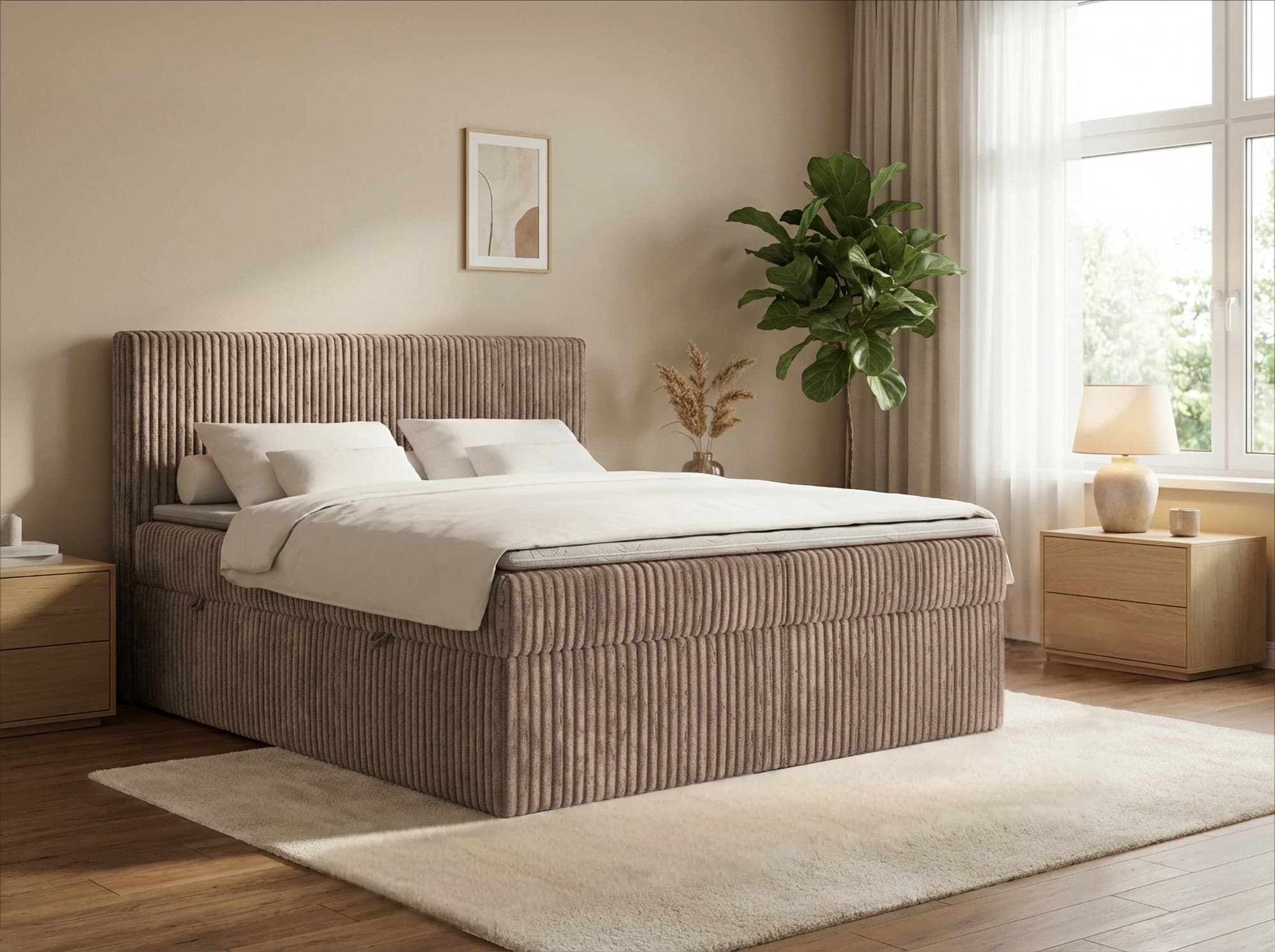 Łóżko kontynentalne box Marbella Poso gruby sztruks 180x200 boxspring